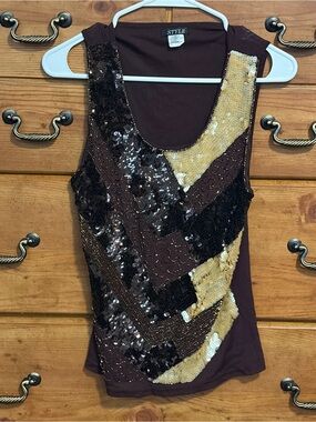 Sequin Chevron Tank Top in Brown and Gold
